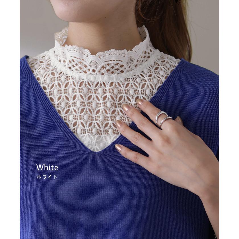 タンクトップ レディース トップス レース つけ襟 タンク フリル インナー レイヤード ハイネック 重ね着 白 黒 | HUG.U | 13