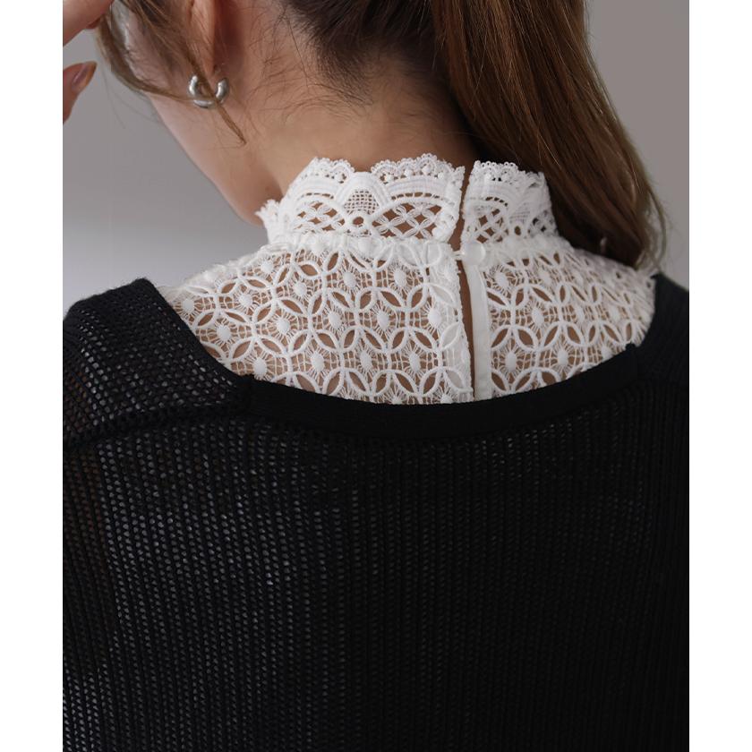 タンクトップ レディース トップス レース つけ襟 タンク フリル インナー レイヤード ハイネック 重ね着 白 黒 | HUG.U | 16