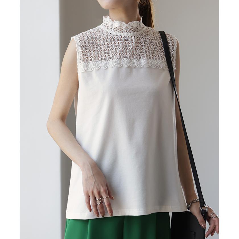 タンクトップ レディース トップス レース つけ襟 タンク フリル インナー レイヤード ハイネック 重ね着 白 黒 | HUG.U | 06