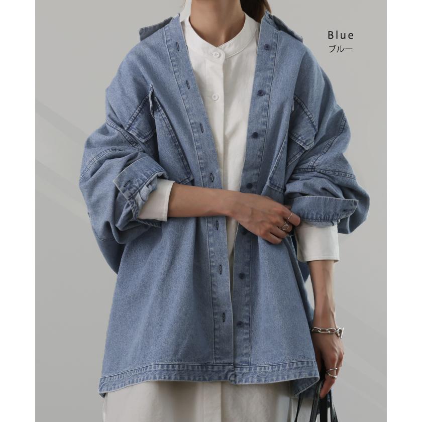 デニムシャツ レディース デニムジャケット オーバーサイズ アウター シャツ デニム トップス ジャケット Gジャン 体型カバー 長袖 羽織  タイムセールSW2 | HUG.U | 19