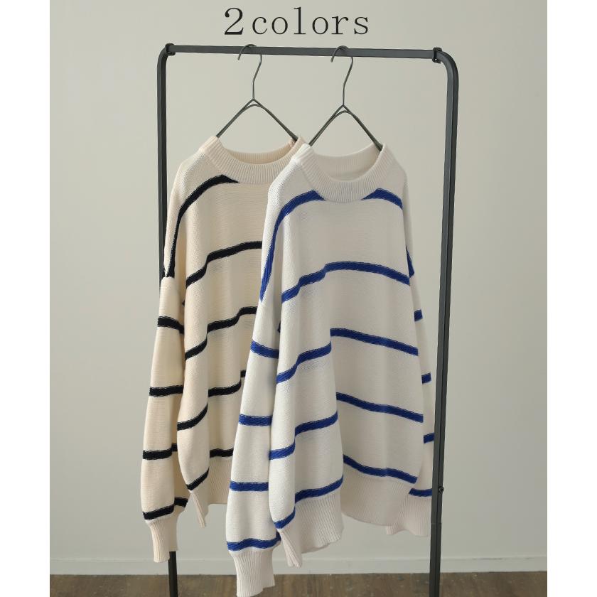 ボーダー ニット レディース プルオーバー セーター トレーナー トップス 長袖 丸首 ライトニット | HUG.U | 13