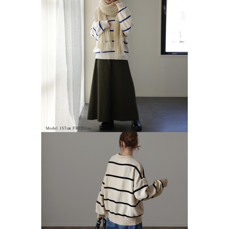ボーダー ニット レディース プルオーバー セーター トレーナー トップス 長袖 丸首 ライトニット | HUG.U | 05