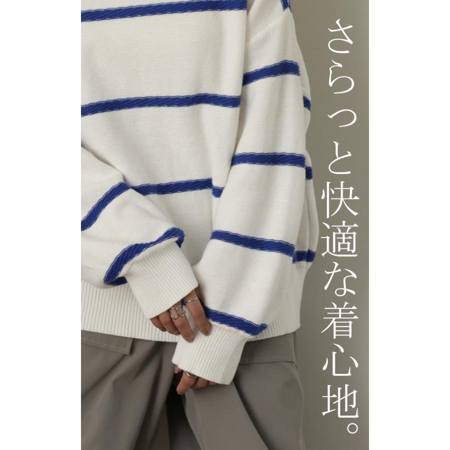 ボーダー ニット レディース プルオーバー セーター トレーナー トップス 長袖 丸首 ライトニット | HUG.U | 09