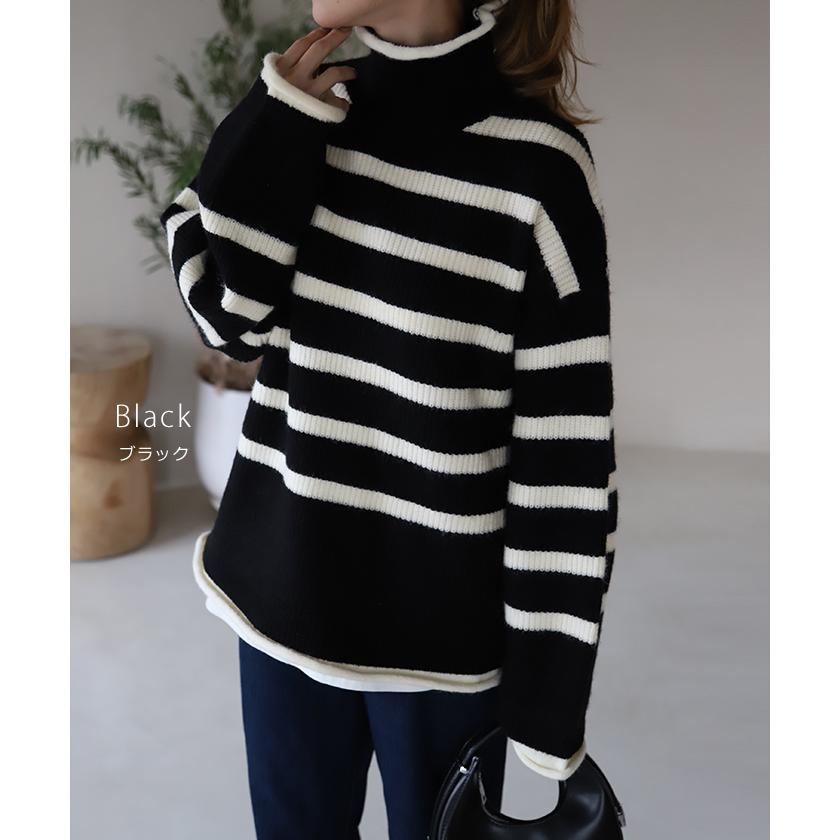 HUG.U（ハグユー） ニット ボーダー タートルネック レディース リブ