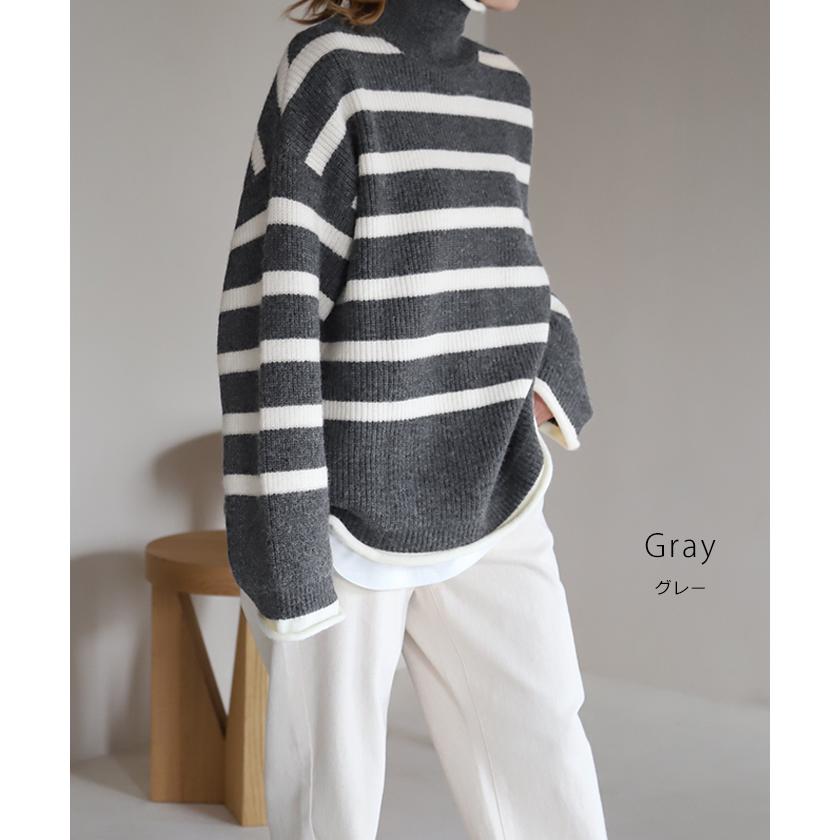 HUG.U（ハグユー） ニット ボーダー タートルネック レディース リブ