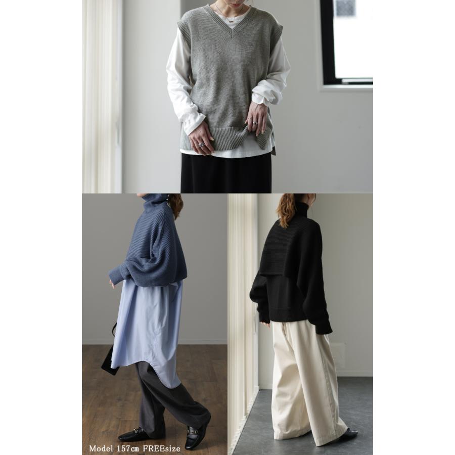 ニット レディース 秋 新作 トップス レイヤード 2点セット ベスト ショートニット タートル ハイネック 長袖 リブニット セーター タートルネック | HUG.U | 17