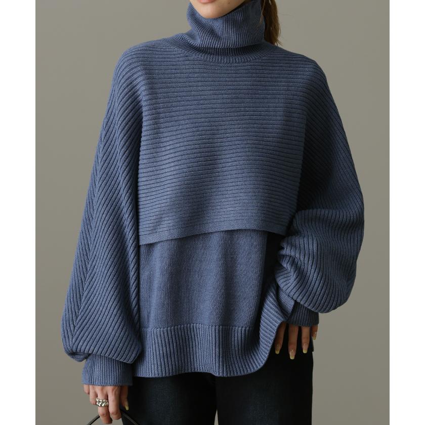 ニット レディース 秋 新作 トップス レイヤード 2点セット ベスト ショートニット タートル ハイネック 長袖 リブニット セーター タートルネック | HUG.U | 08