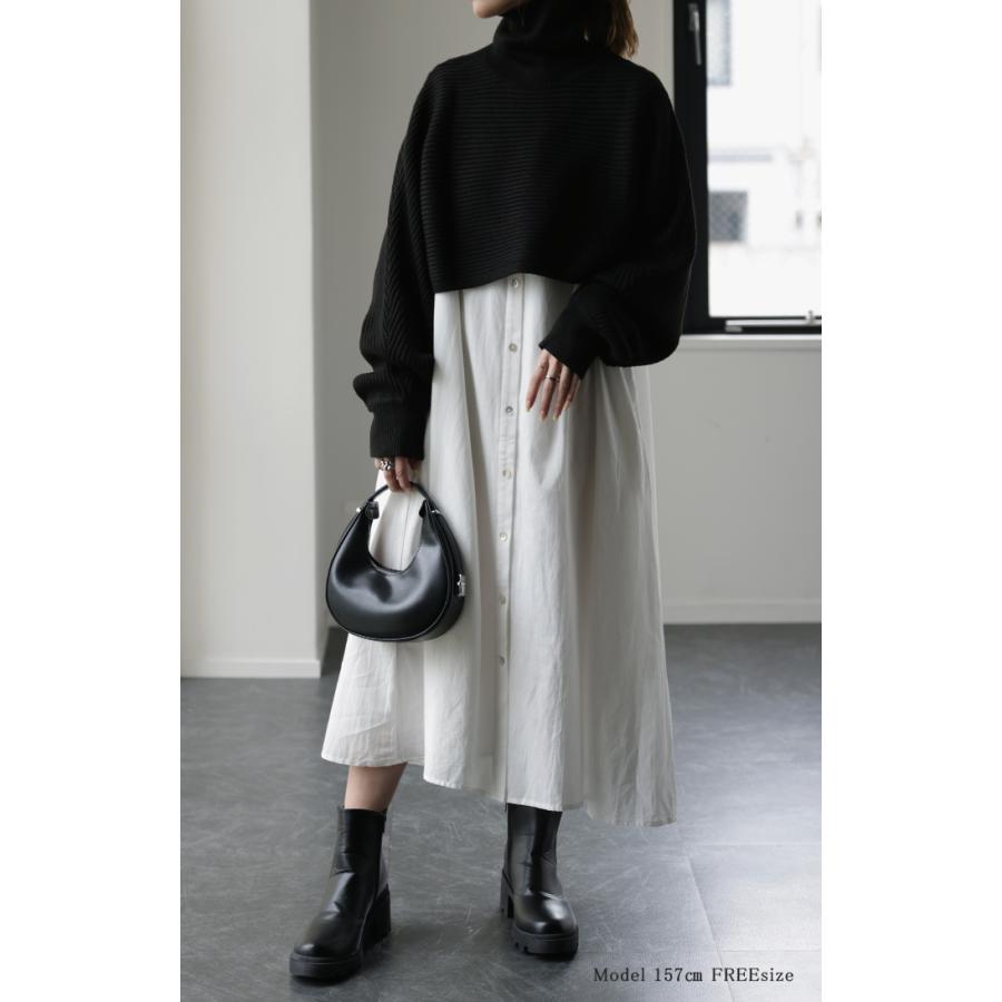 ニット レディース 秋 新作 トップス レイヤード 2点セット ベスト ショートニット タートル ハイネック 長袖 リブニット セーター タートルネック | HUG.U | 09