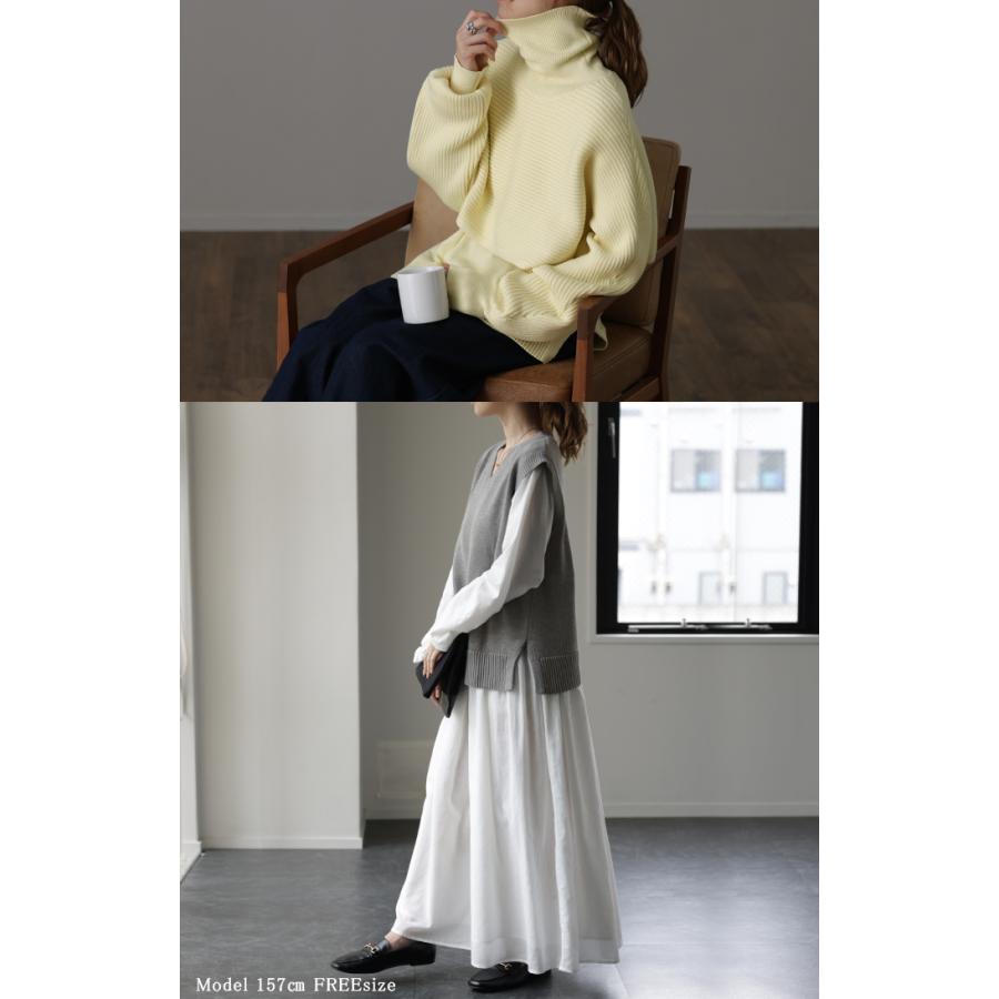 ニット レディース 秋 新作 トップス レイヤード 2点セット ベスト ショートニット タートル ハイネック 長袖 リブニット セーター タートルネック | HUG.U | 11