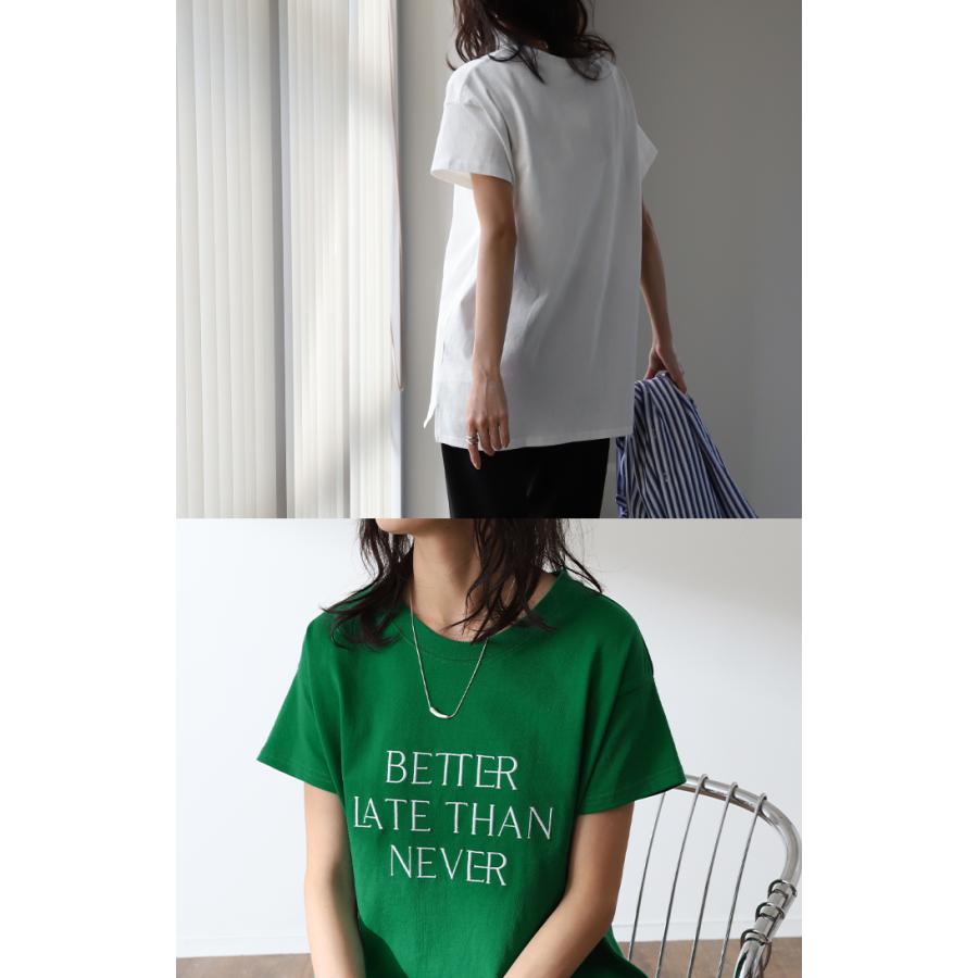 カットソー 刺繍 Tシャツ ロンT 半袖 長袖 ロゴT コンパクト ロゴティー フレンチ レディース トップス 綿100 無地 クルーネック スリット インナー ドルマン | HUG.U | 28