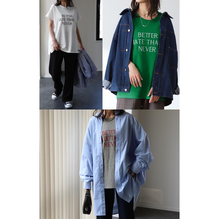 カットソー 刺繍 Tシャツ ロンT 半袖 長袖 ロゴT コンパクト ロゴティー フレンチ レディース トップス 綿100 無地 クルーネック スリット インナー ドルマン | HUG.U | 29