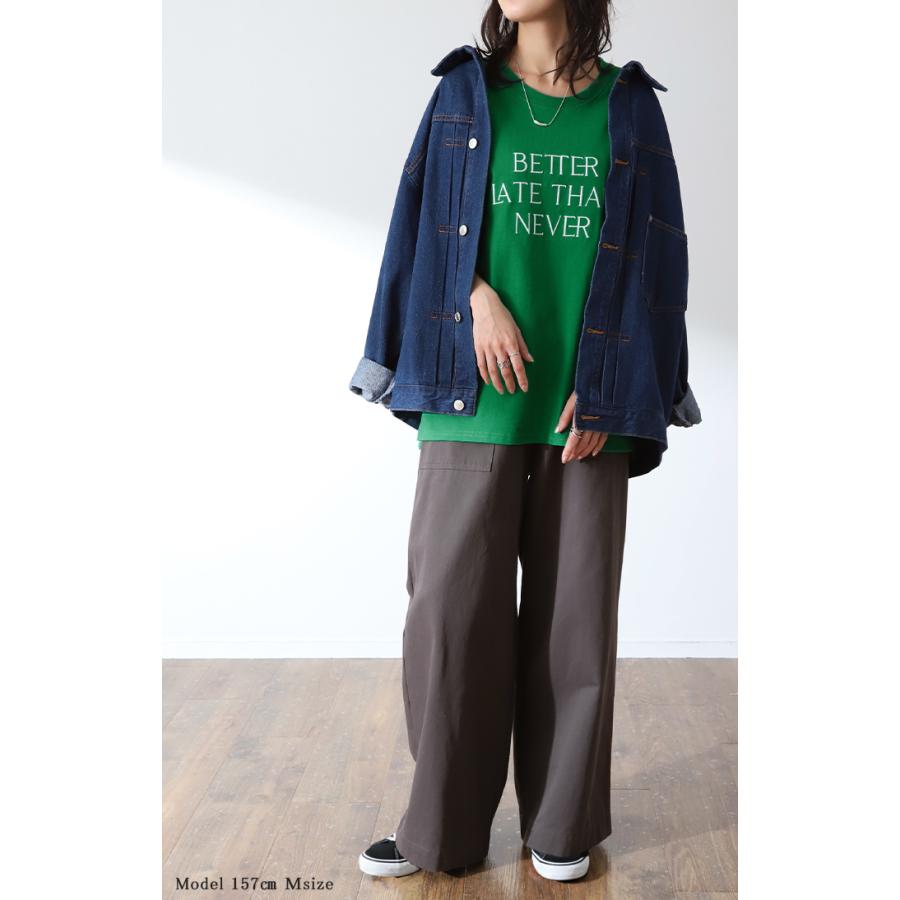 カットソー 刺繍 Tシャツ ロンT 半袖 長袖 ロゴT コンパクト ロゴティー フレンチ レディース トップス 綿100 無地 クルーネック スリット インナー ドルマン | HUG.U | 15