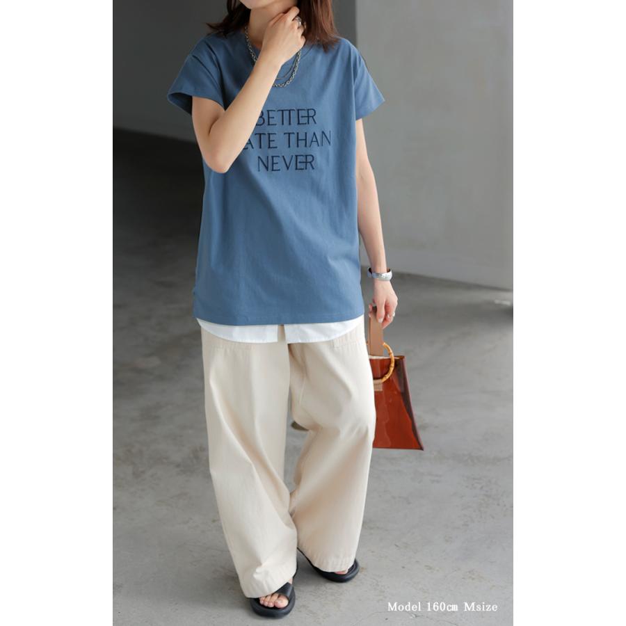 カットソー 刺繍 Tシャツ ロンT 半袖 長袖 ロゴT コンパクト ロゴティー フレンチ レディース トップス 綿100 無地 クルーネック スリット インナー ドルマン | HUG.U | 15