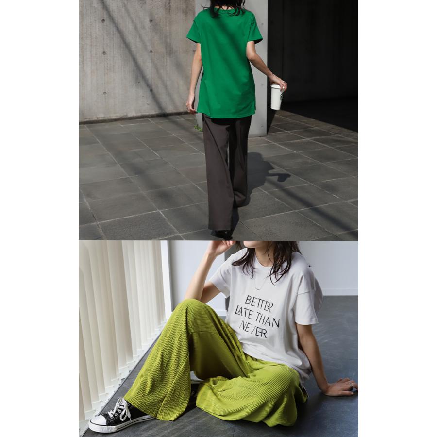 カットソー 刺繍 Tシャツ ロンT 半袖 長袖 ロゴT コンパクト ロゴティー フレンチ レディース トップス 綿100 無地 クルーネック スリット インナー ドルマン | HUG.U | 18