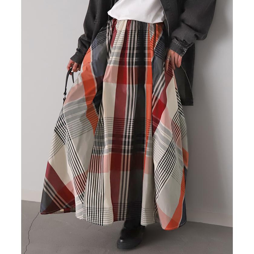 HUG.U スカート 配色チェック ロングスカート フレア Aライン