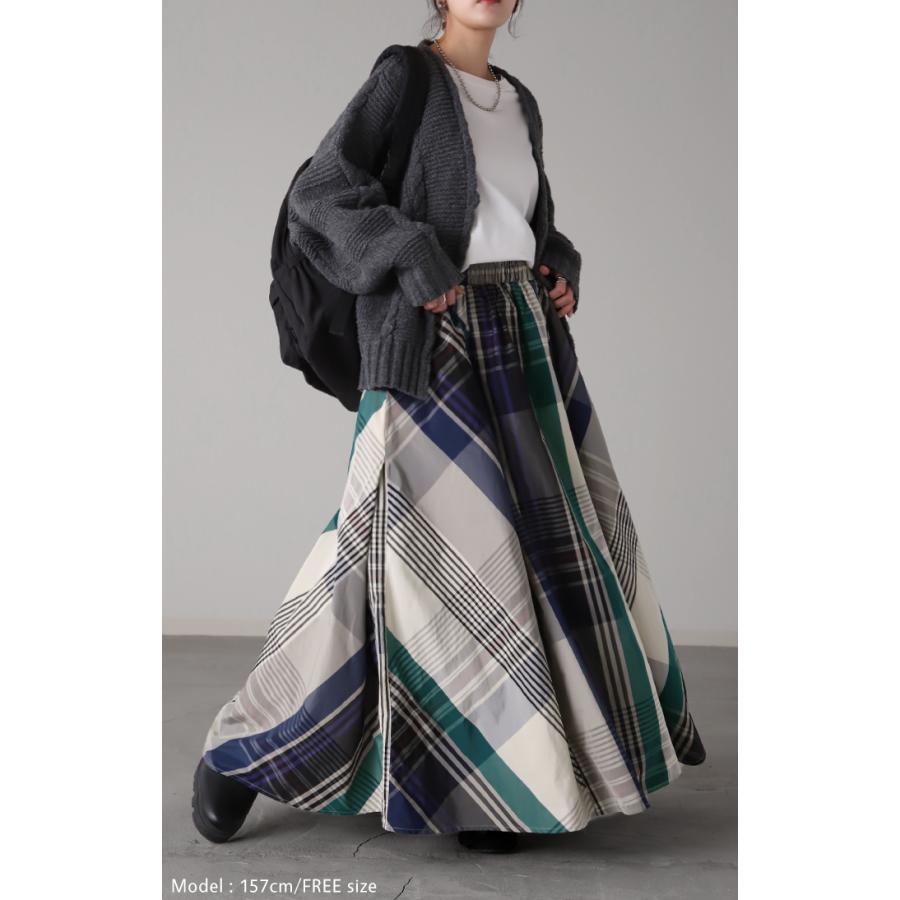 スカート 配色チェック スカート ロングスカート フレア Aライン レディース チェック柄 ボトムス フレアスカート タイムセールSW2 | HUG.U | 04