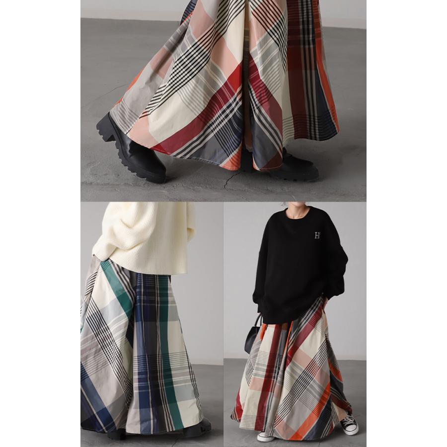 スカート 配色チェック スカート ロングスカート フレア Aライン レディース チェック柄 ボトムス フレアスカート タイムセールSW2 | HUG.U | 10