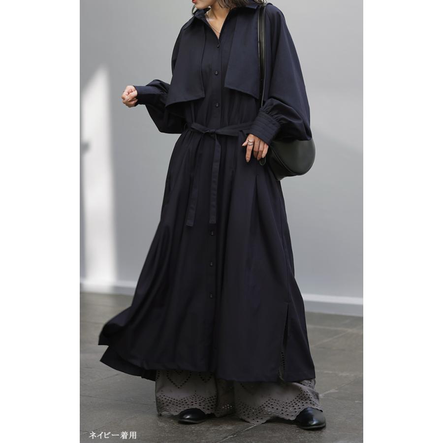 ワンピース プリーツ シャツ ロングワンピース ロング レディース アウター トレンチコート ぽわん袖 ナチュラル シャツワンピース タイムセールSW2 | HUG.U | 14