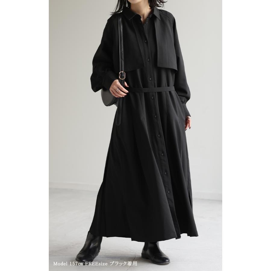ワンピース プリーツ シャツ ロングワンピース ロング レディース アウター トレンチコート ぽわん袖 ナチュラル シャツワンピース タイムセールSW2 | HUG.U | 12