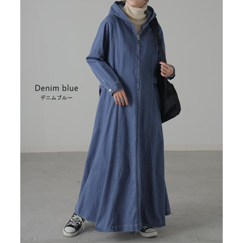 ワンピース ワンピ デニム タイト目 ハーフジップ デニムワンピ デニムワンピース ロングワンピース | HUG.U | 13