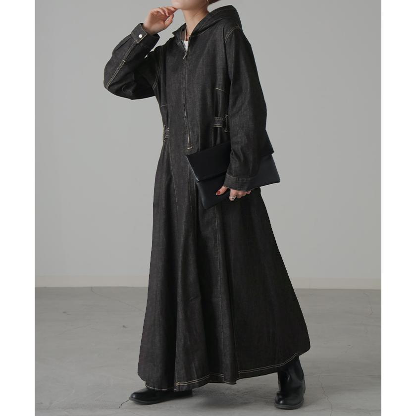 ワンピース ワンピ デニム タイト目 ハーフジップ デニムワンピ デニムワンピース ロングワンピース | HUG.U | 06