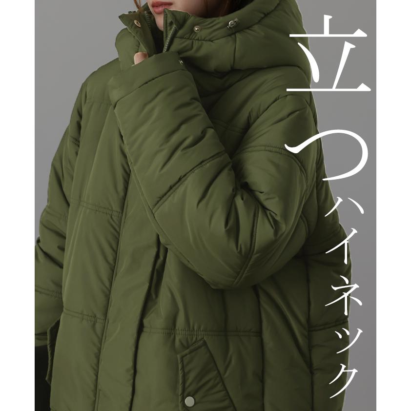 アウター レディース 中綿 コート 暖か ダウン フェイクダウン ベンチコート スタンドカラー フード ダウンコート ロングコート | HUG.U | 19