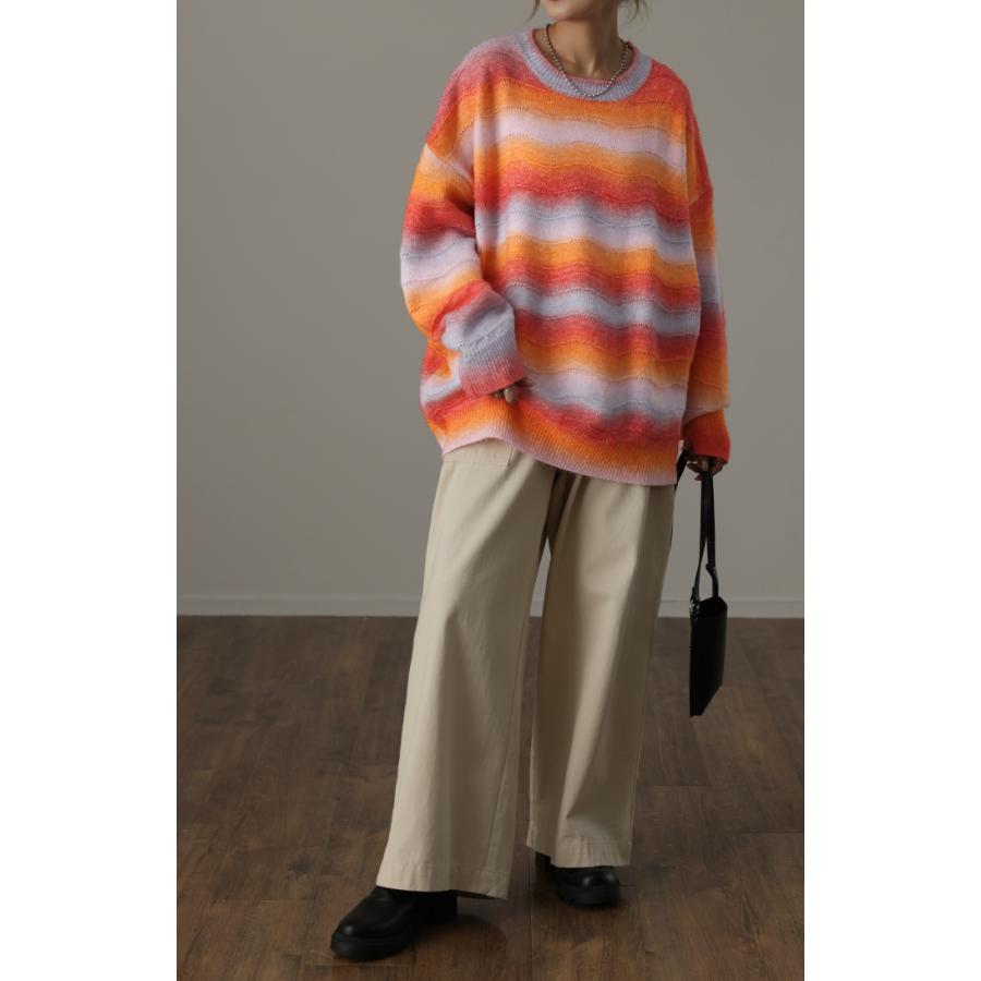 ニット セータートレーナー トップス 長袖 丸首 モヘア グラデーション ミックス チュニック オーバーサイズ | HUG.U | 09