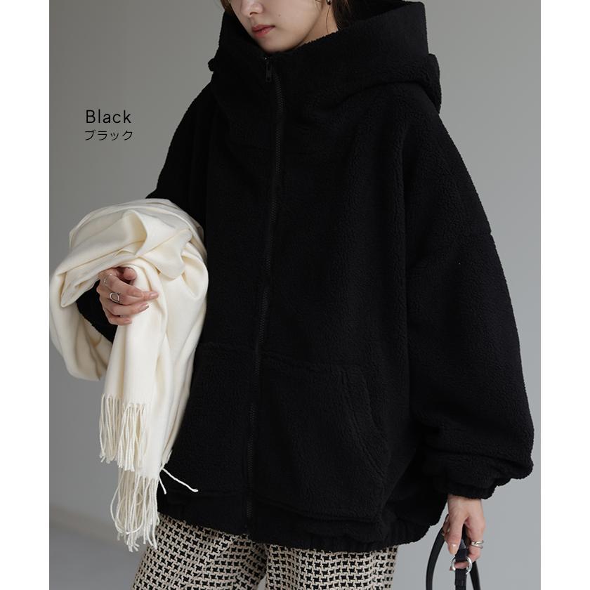 アウター ボア レディース ボアジャケット チュニック ロング ロングコート 中綿 パーカー ジャケット オーバー コート ハイネック フード 羽織 オーバーサイズ | HUG.U | 13