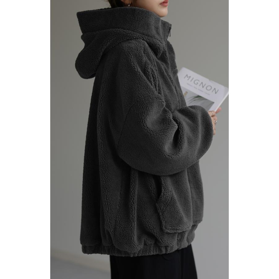 アウター ボア レディース ボアジャケット チュニック ロング ロングコート 中綿 パーカー ジャケット オーバー コート ハイネック フード 羽織 オーバーサイズ | HUG.U | 21