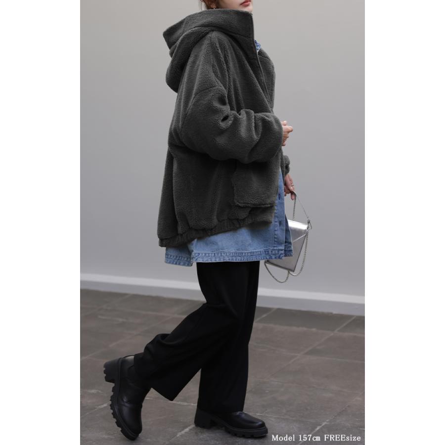 アウター ボア レディース ボアジャケット チュニック ロング ロングコート 中綿 パーカー ジャケット オーバー コート ハイネック フード 羽織 オーバーサイズ | HUG.U | 05