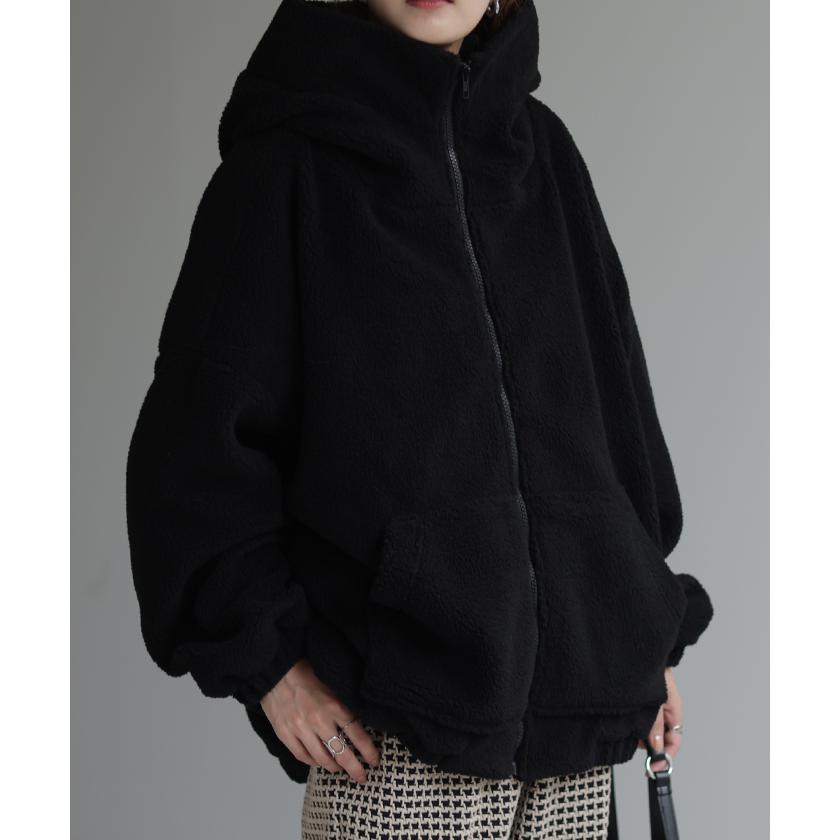 アウター ボア レディース ボアジャケット チュニック ロング ロングコート 中綿 パーカー ジャケット オーバー コート ハイネック フード 羽織 オーバーサイズ | HUG.U | 07