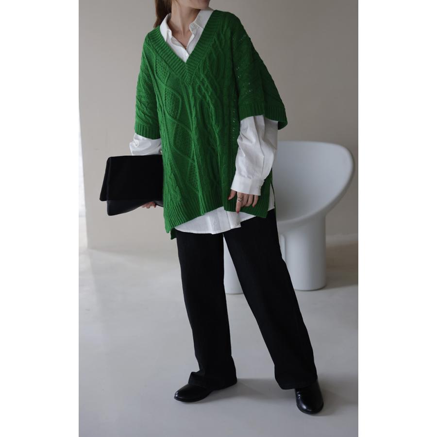 ニット ベスト レディース 深V ケーブル レイヤード ニットベスト トップス セーター 半袖 チュニック | HUG.U | 15