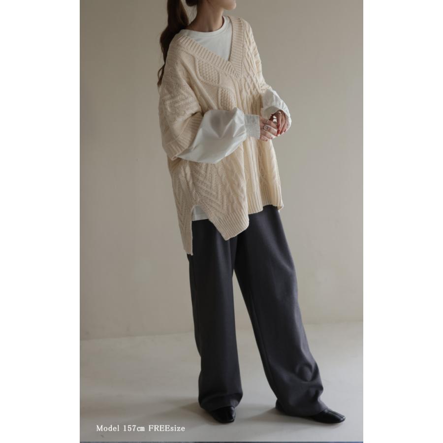 ニット ベスト レディース 深V ケーブル レイヤード ニットベスト トップス セーター 半袖 チュニック | HUG.U | 18