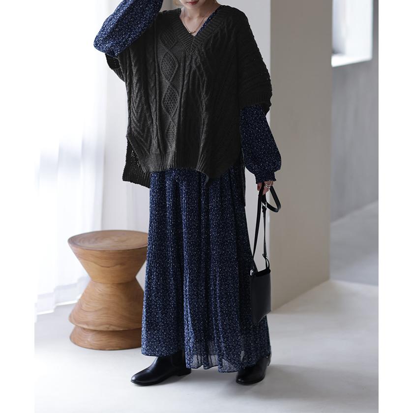 ニット ベスト レディース 深V ケーブル レイヤード ニットベスト トップス セーター 半袖 チュニック | HUG.U | 10