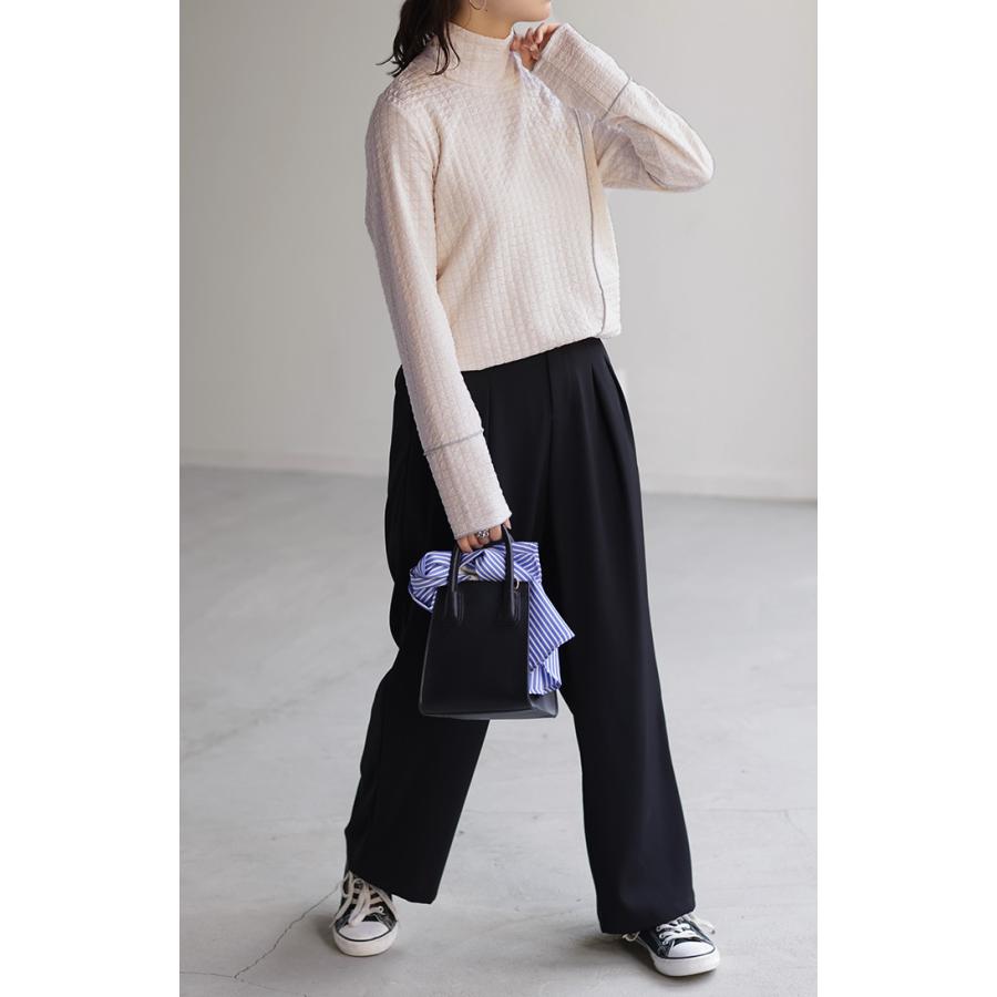 トップス ロンT しぼ感 カットソー レイヤード レディース ハイネック インナー パイピング 長袖 Tシャツ | HUG.U | 12