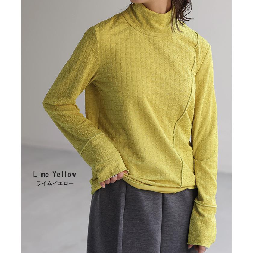 トップス ロンT しぼ感 カットソー レイヤード レディース ハイネック インナー パイピング 長袖 Tシャツ | HUG.U | 15