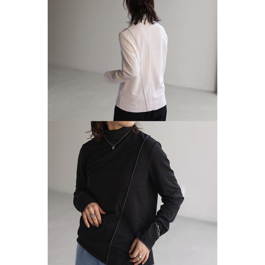 トップス ロンT しぼ感 カットソー レイヤード レディース ハイネック インナー パイピング 長袖 Tシャツ | HUG.U | 20