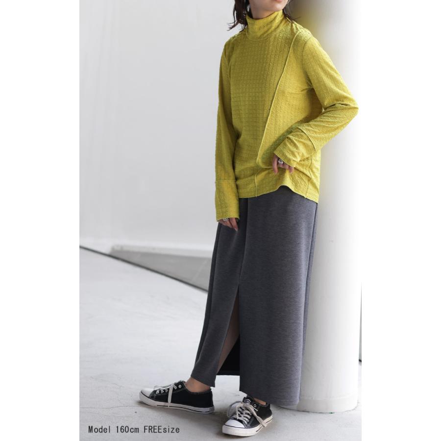 トップス ロンT しぼ感 カットソー レイヤード レディース ハイネック インナー パイピング 長袖 Tシャツ | HUG.U | 05