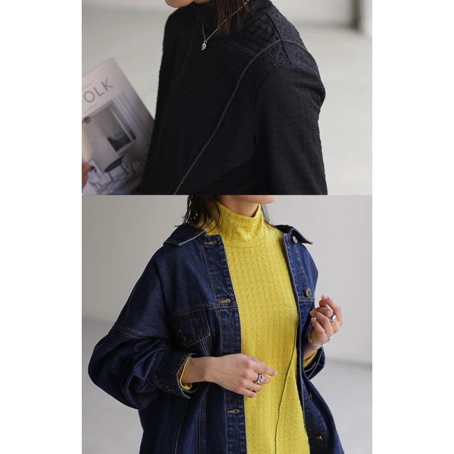 トップス ロンT しぼ感 カットソー レイヤード レディース ハイネック インナー パイピング 長袖 Tシャツ | HUG.U | 06