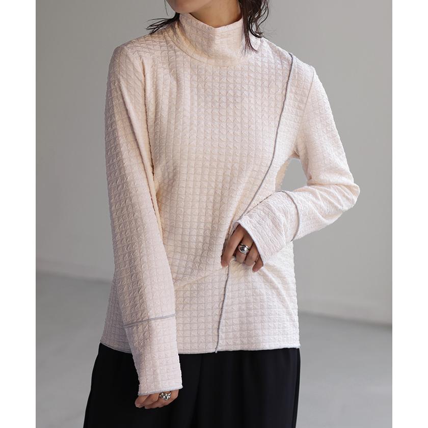トップス ロンT しぼ感 カットソー レイヤード レディース ハイネック インナー パイピング 長袖 Tシャツ | HUG.U | 07
