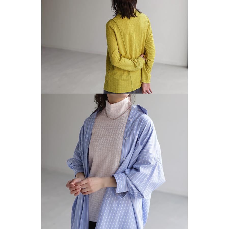 トップス ロンT しぼ感 カットソー レイヤード レディース ハイネック インナー パイピング 長袖 Tシャツ | HUG.U | 09