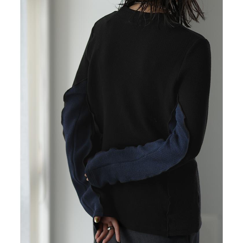 ニットソー カットソー レディース ティーシャツ インナー 無地 長袖 ロンT Tシャツ ハイネック バイカラー | HUG.U | 12