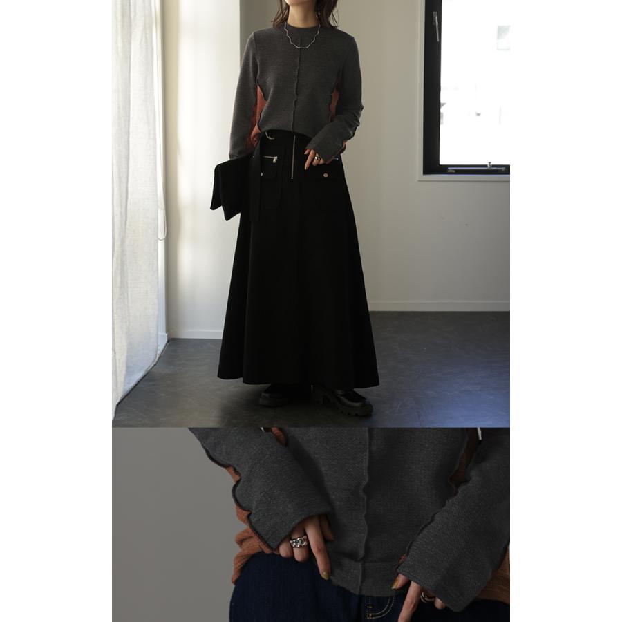 ニットソー カットソー レディース ティーシャツ インナー 無地 長袖 ロンT Tシャツ ハイネック バイカラー | HUG.U | 15