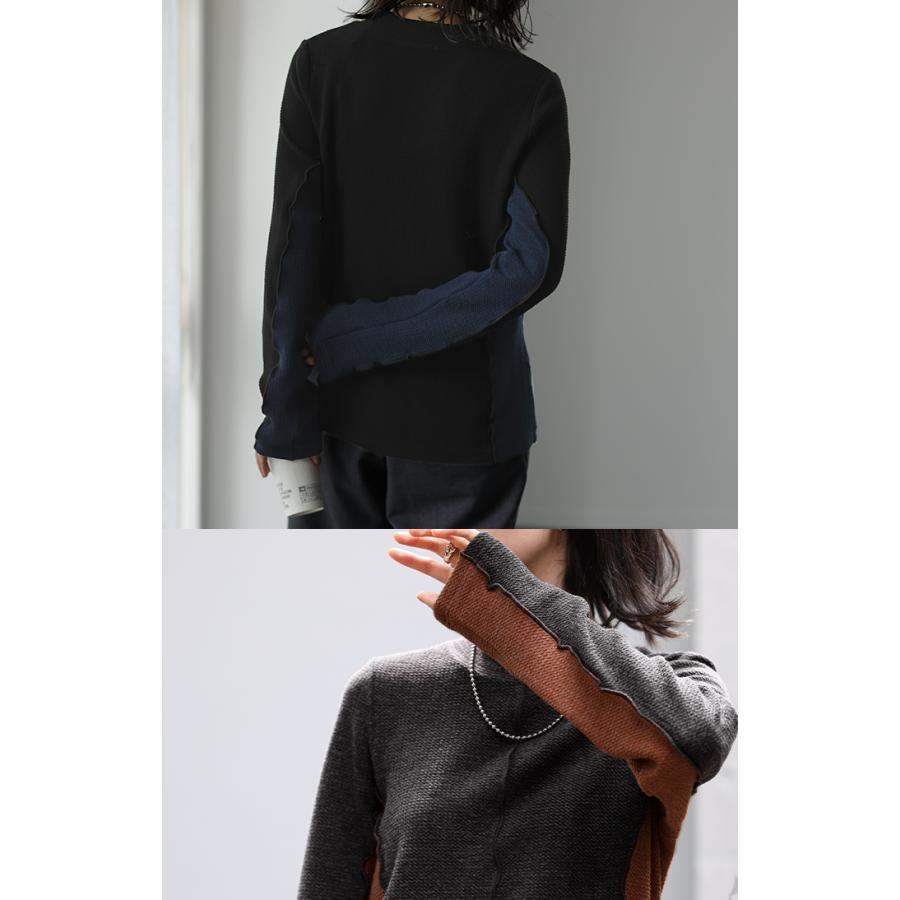 ニットソー カットソー レディース ティーシャツ インナー 無地 長袖 ロンT Tシャツ ハイネック バイカラー | HUG.U | 17