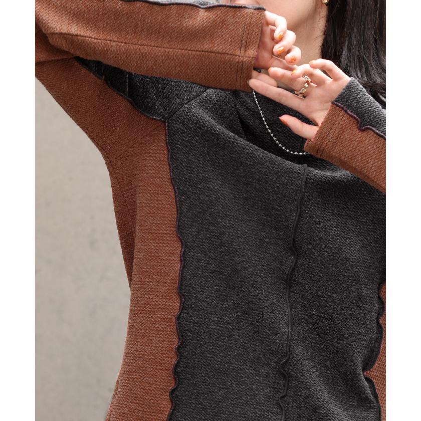 ニットソー カットソー レディース ティーシャツ インナー 無地 長袖 ロンT Tシャツ ハイネック バイカラー | HUG.U | 19