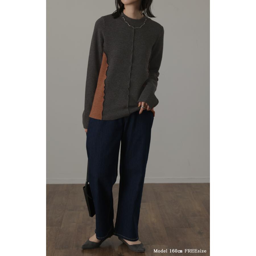 ニットソー カットソー レディース ティーシャツ インナー 無地 長袖 ロンT Tシャツ ハイネック バイカラー | HUG.U | 04