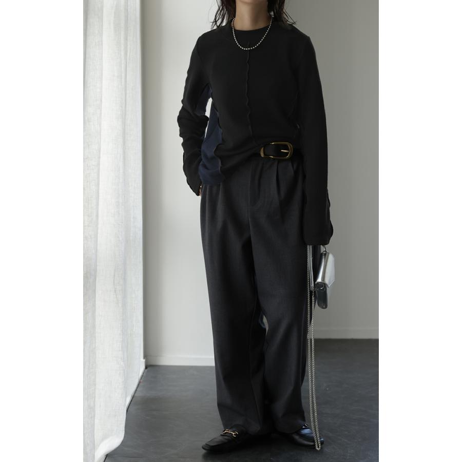 ニットソー カットソー レディース ティーシャツ インナー 無地 長袖 ロンT Tシャツ ハイネック バイカラー | HUG.U | 09