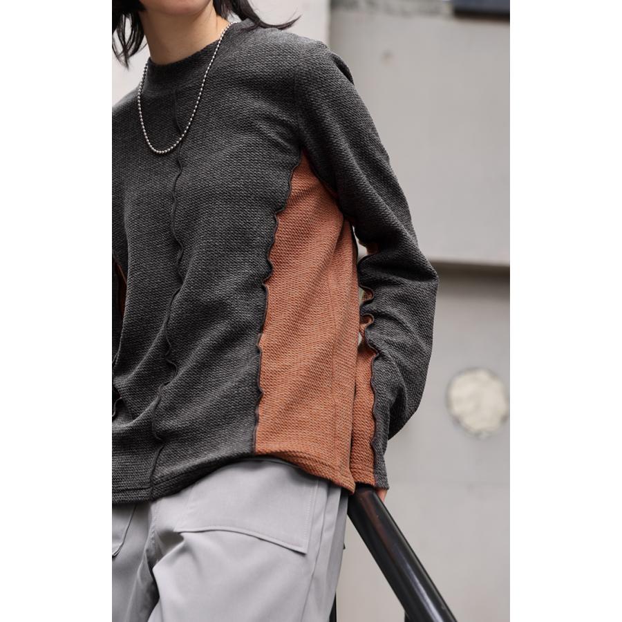 ニットソー カットソー レディース ティーシャツ インナー 無地 長袖 ロンT Tシャツ ハイネック バイカラー | HUG.U | 10