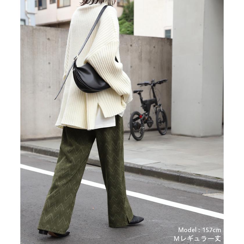 パンツ 裏起毛 リブ リブパンツ ボトムス レディース ワイドパンツ ワイド ロング ボア ヘリンボーン | HUG.U | 18