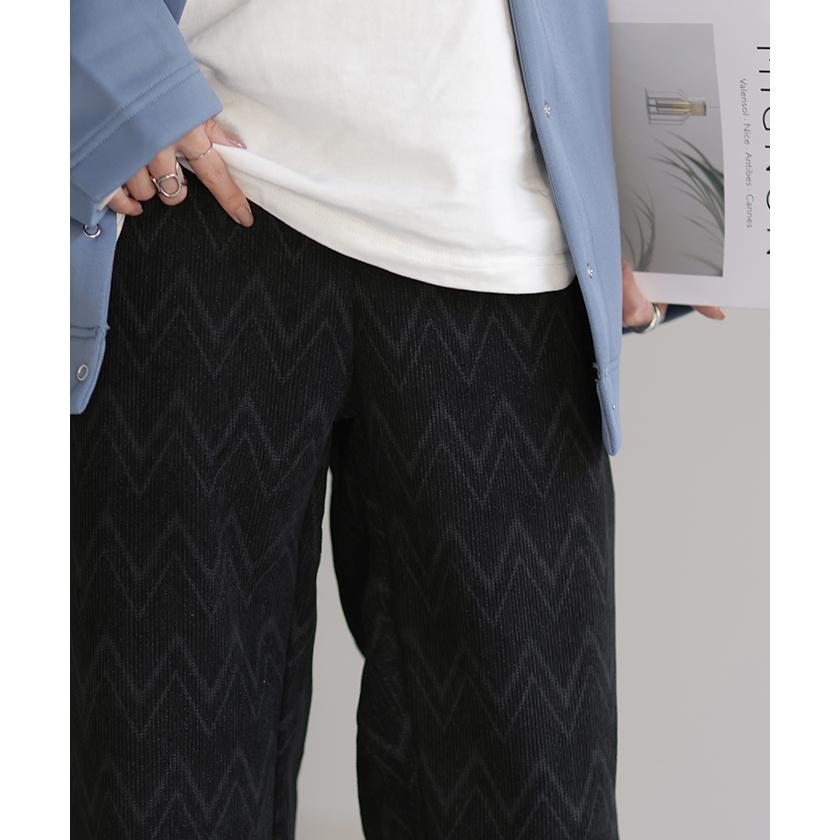 パンツ 裏起毛 リブ リブパンツ ボトムス レディース ワイドパンツ ワイド ロング ボア ヘリンボーン | HUG.U | 05